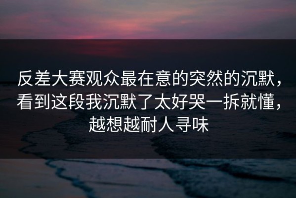 反差大赛观众最在意的突然的沉默，看到这段我沉默了太好哭一拆就懂，越想越耐人寻味